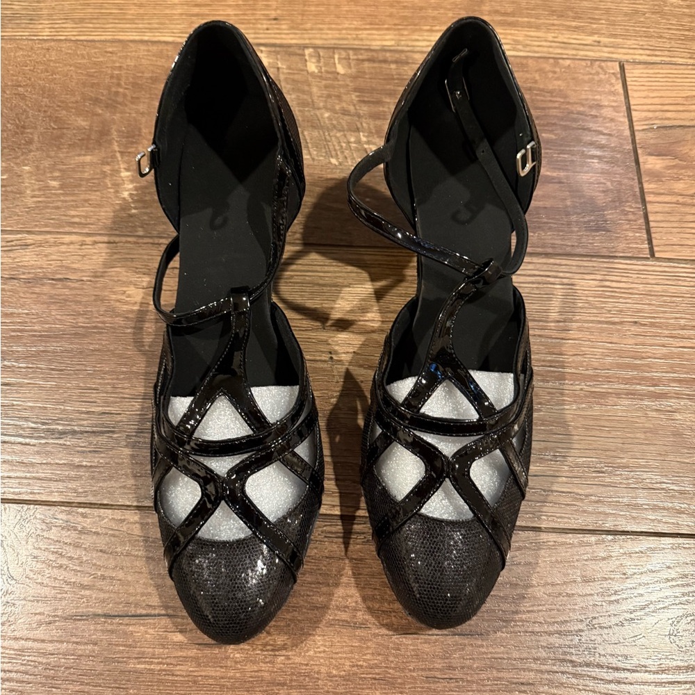 Black Strappy Women's Dance Shoes with Ankle Wrap